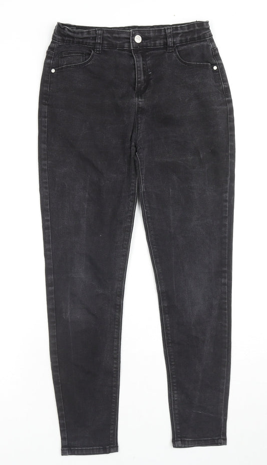 Denim & Co. Girls Black Cotton Skinny Jeans Size 12-13 Years L25 in Regular Zip
