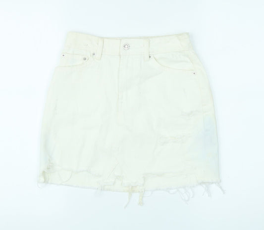 Denim & Co. Womens Ivory Cotton Mini Skirt Size 4 Zip