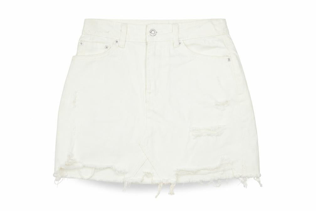 Denim & Co. Womens Ivory Cotton Mini Skirt Size 4 Zip