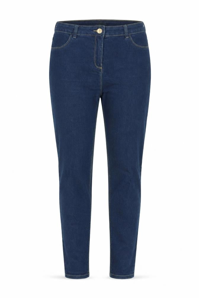 Front view of Papaya women’s blue cotton skinny jeans, size UK 12, 26-inch leg regular zip