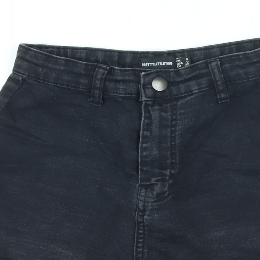 PRETTYLITTLETHING Womens Black Cotton Hot Pants Shorts Size 4 L3 in Regular Zip
