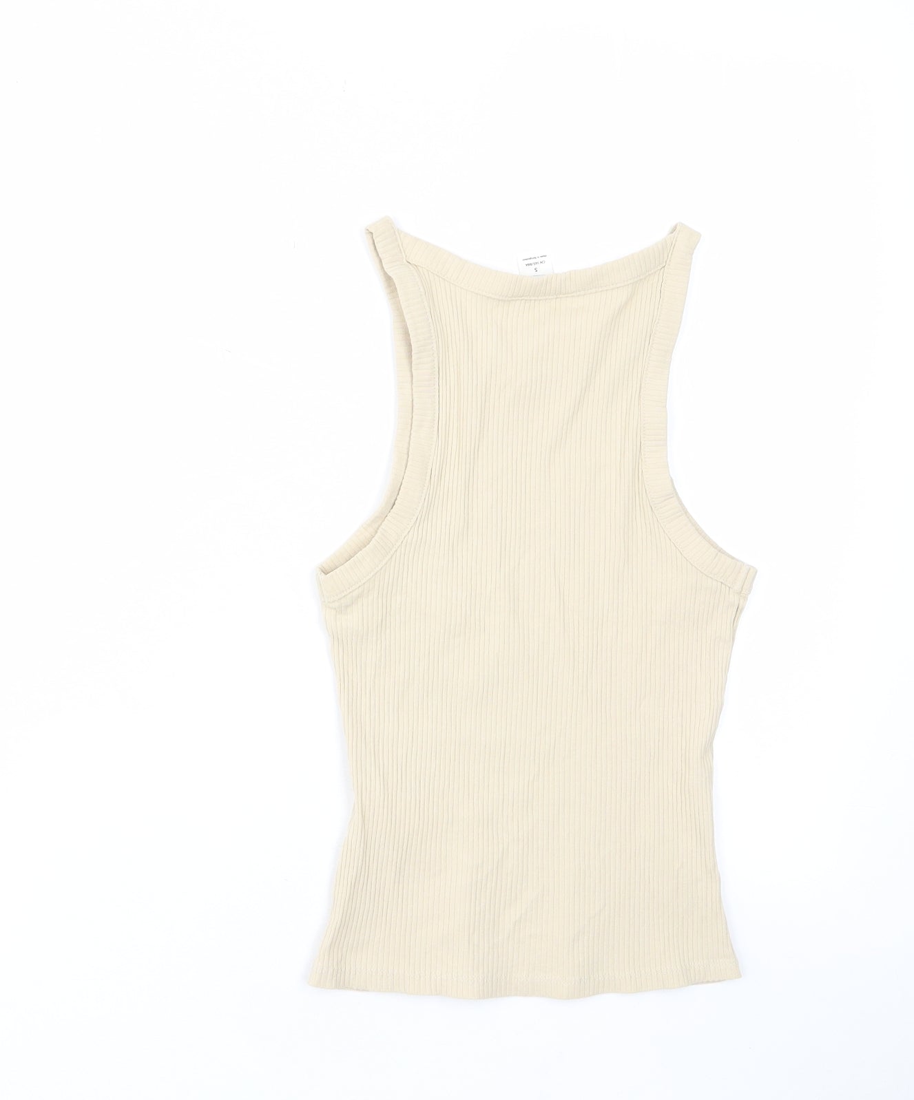 Monki Womens Beige Cotton Basic Tank Size S Crew Neck - Stretch