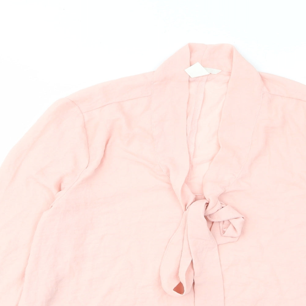 H&M Womens Pink Polyester Basic Blouse Size 8 V-Neck