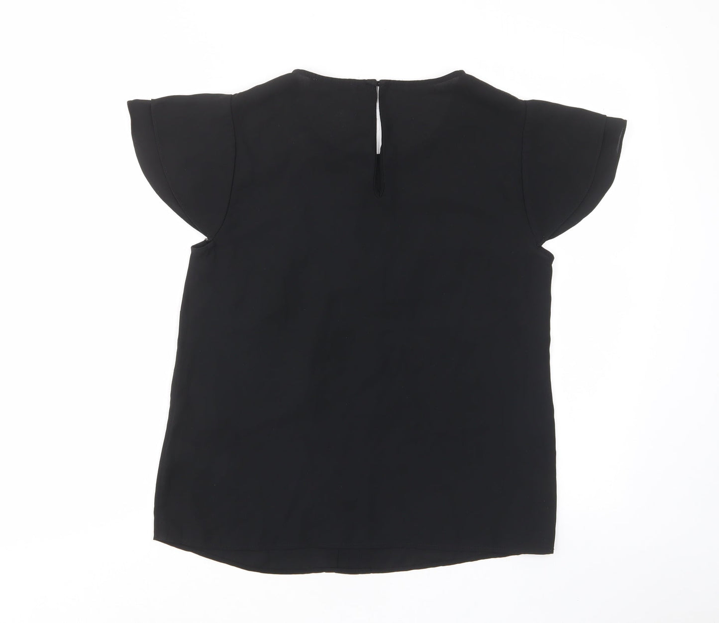 South Womens Black Polyester Basic T-Shirt Size 10 Crew Neck - Pleated
