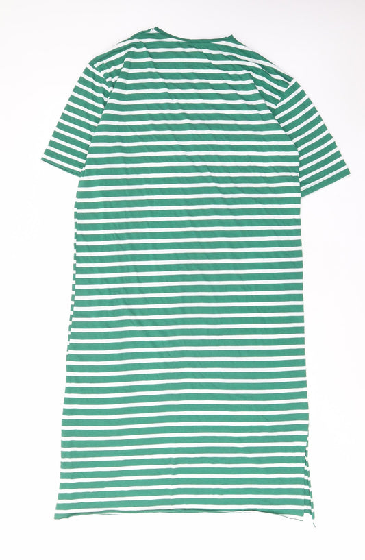 Crep Womens Green Striped Polyester T-Shirt Dress Size M Crew Neck