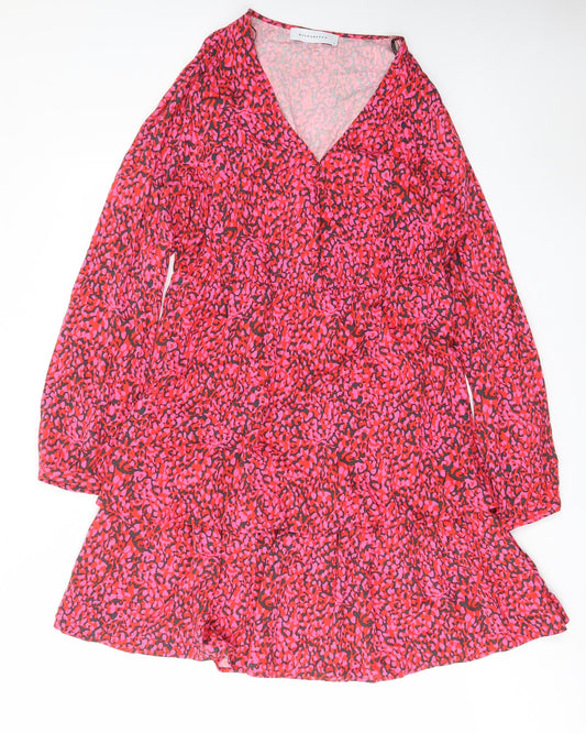 Rino & Pelle Womens Pink Animal Print Viscose A-Line Size 14 V-Neck Button - Frill
