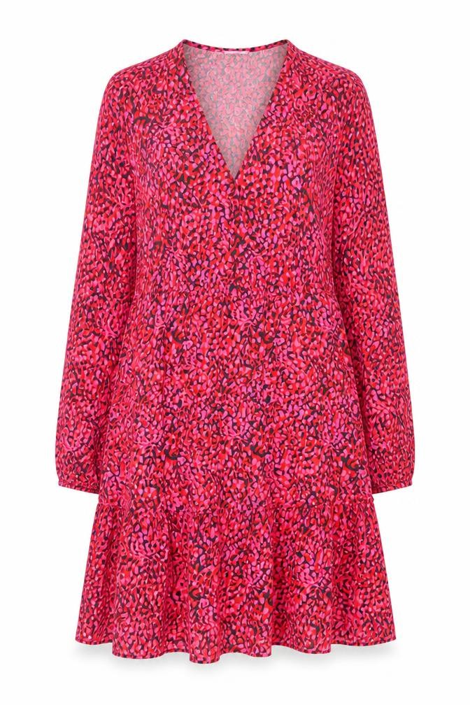 Rino & Pelle Womens Pink Animal Print Viscose A-Line Size 14 V-Neck Button - Frill