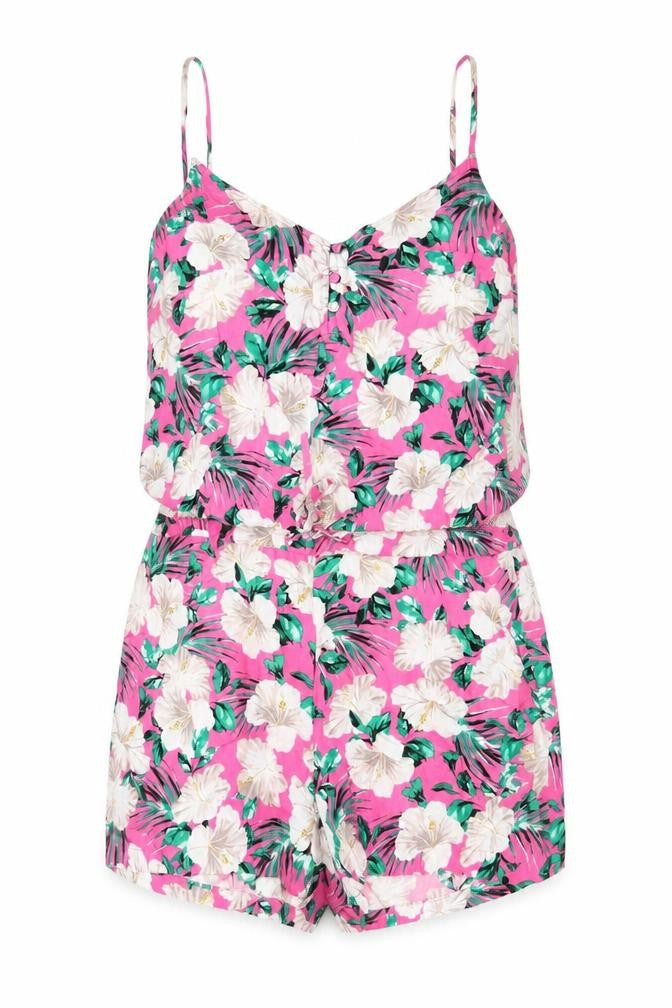 Marks and Spencer Womens Pink Floral Viscose Playsuit One-Piece Size 10 Button - Drawstring