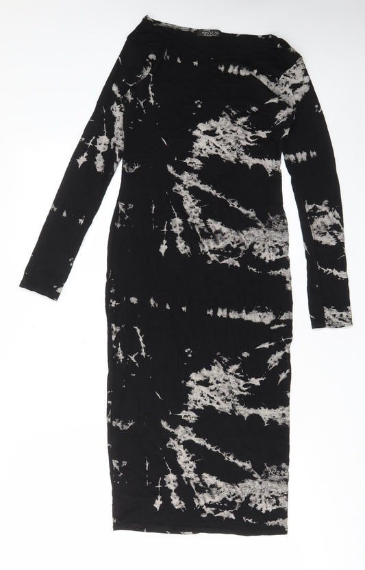 Buzy Collection Womens Black Geometric Viscose Bodycon Size M Boat Neck Pullover