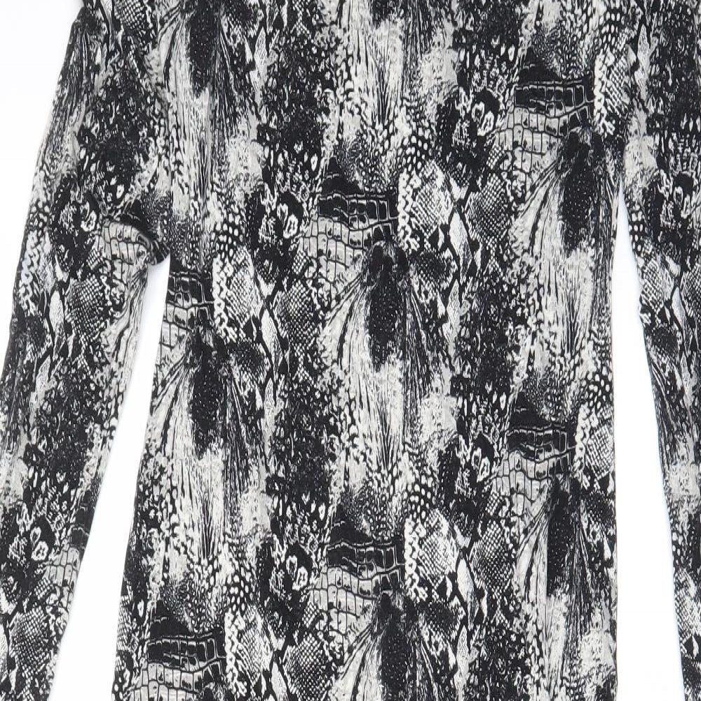 H&M Womens Black Geometric Viscose Bodycon Size S Scoop Neck Pullover
