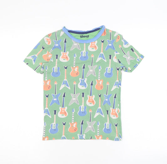 Marks and Spencer Boys Green Geometric Cotton Basic T-Shirt Size 9-10 Years Round Neck Pullover - Guitar