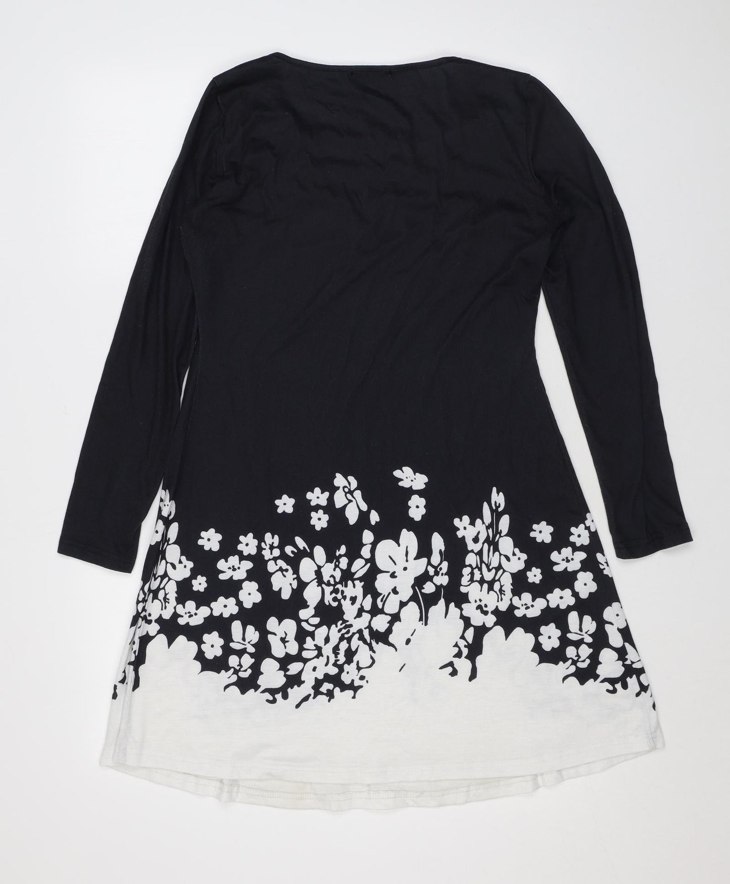 Sheilay Womens Black Floral Polyester A-Line Size S V-Neck Pullover