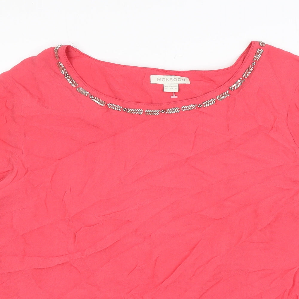 Monsoon Womens Pink Viscose Basic Blouse Size 16 Roll Neck - Beading
