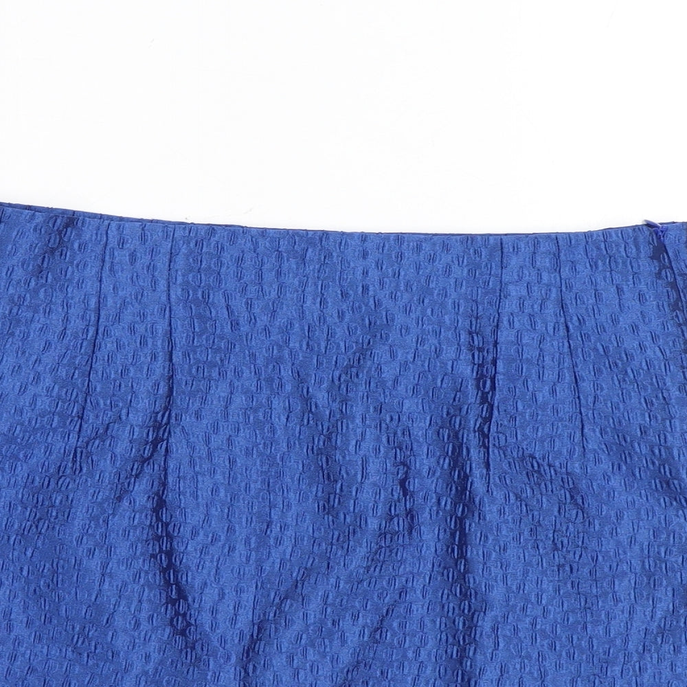 Zara Womens Blue Geometric Polyester Mini Skirt Size S Zip