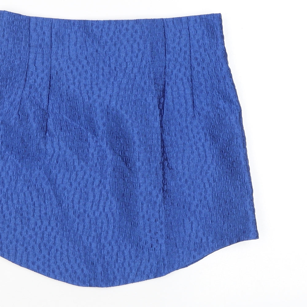 Zara Womens Blue Geometric Polyester Mini Skirt Size S Zip