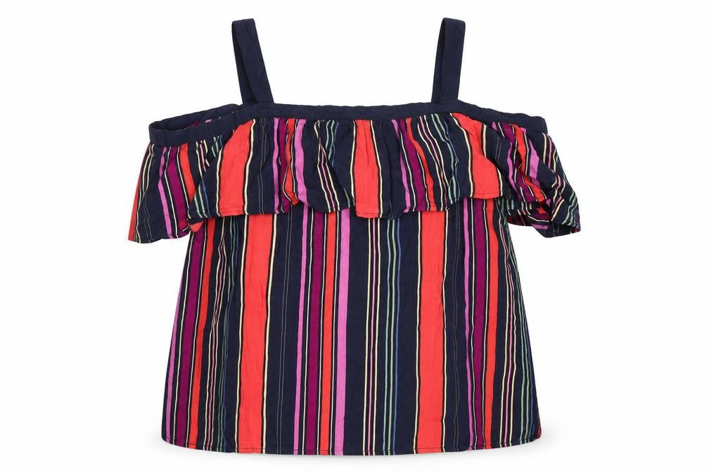 Monsoon Womens Multicoloured Striped Viscose Basic Blouse Size 16 Square Neck