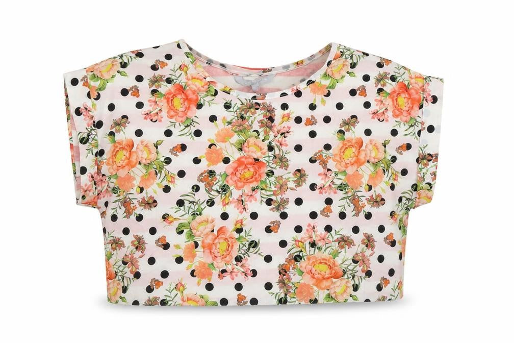 Red Herring Womens Multicoloured Polka Dot Polyester Cropped T-Shirt Size 12 Round Neck