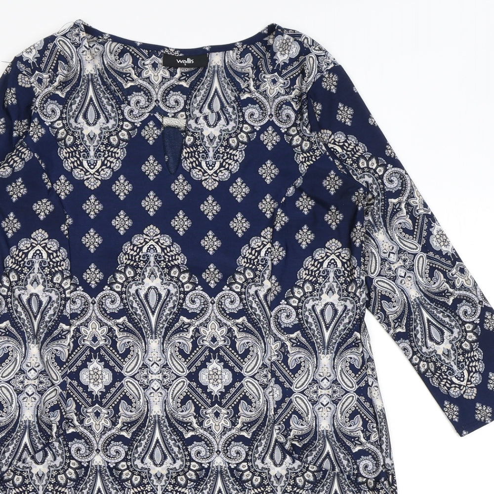 Wallis Womens Blue Geometric Polyester A-Line Size S Round Neck Pullover