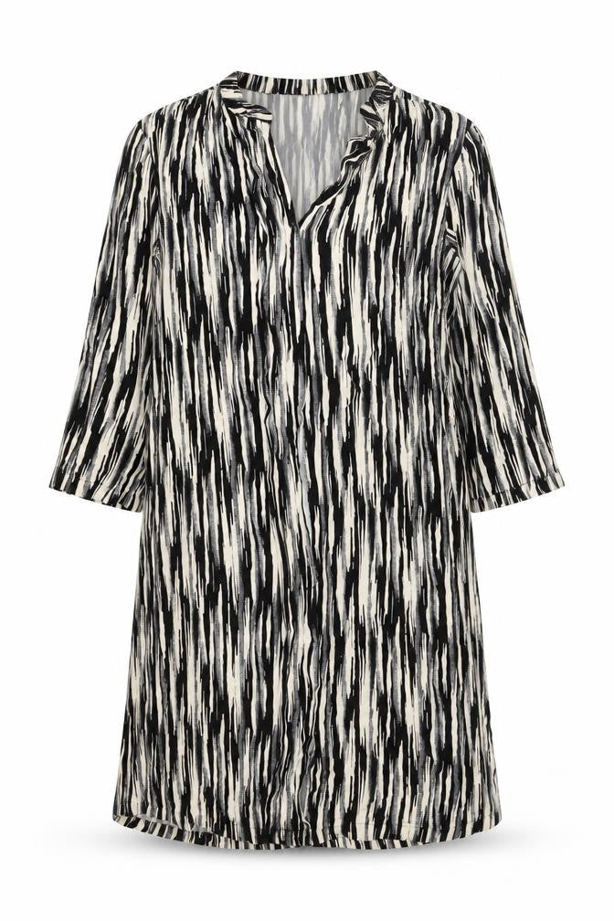 Marks and Spencer Womens Black Geometric Viscose A-Line Size 10 V-Neck Button