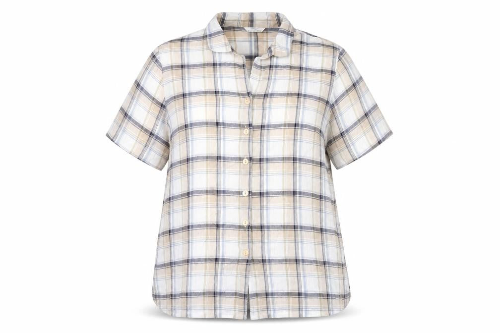 Marks and Spencer Womens Beige Plaid Cotton Basic Button-Up Size 16 Collared