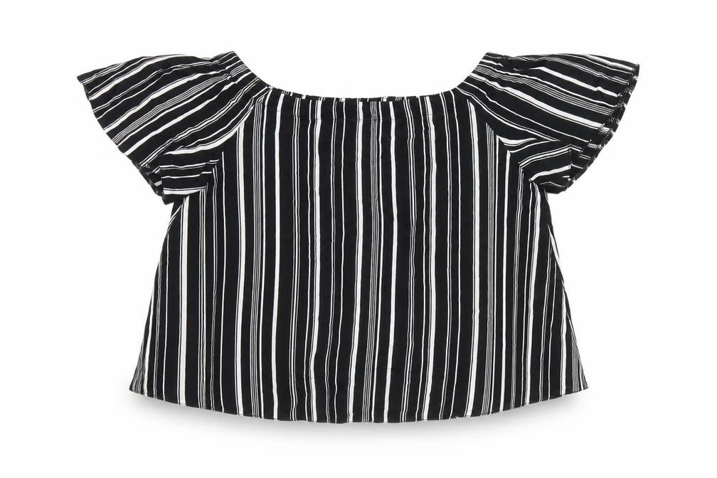 New Look Womens Black Striped Viscose Basic T-Shirt Size 8 Off the Shoulder