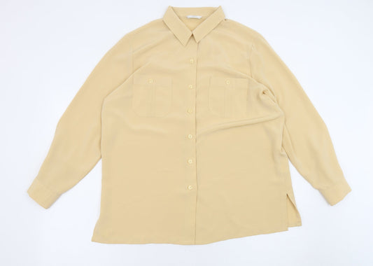 St Michael Womens Beige Polyester Basic Button-Up Size 16 Collared - Vintage, Sheer
