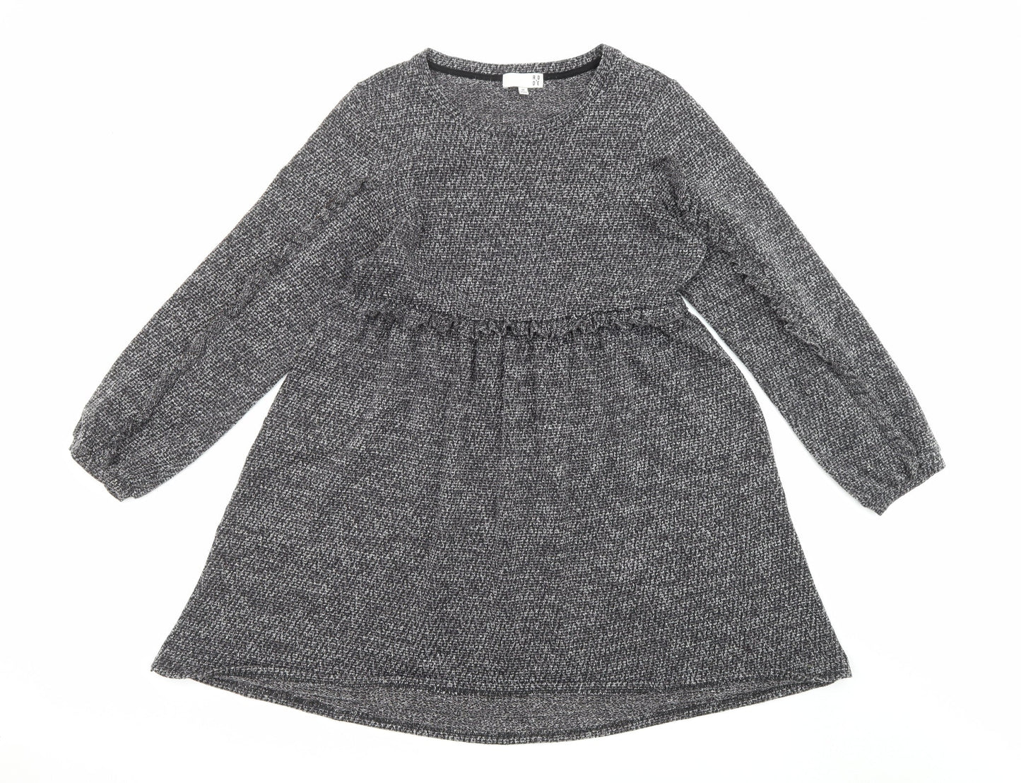 Rode Womens Grey Polyester Fit & Flare Size M Round Neck Pullover - Ruffles