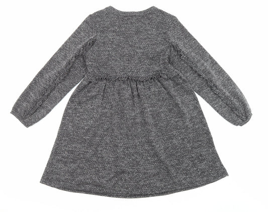 Rode Womens Grey Polyester Fit & Flare Size M Round Neck Pullover - Ruffles