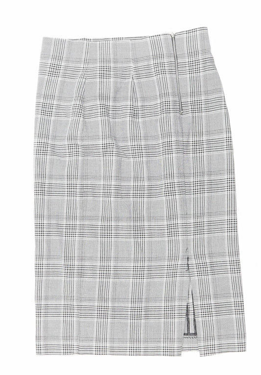 Zara Womens Grey Plaid Polyester Straight & Pencil Skirt Size L Zip - Slit