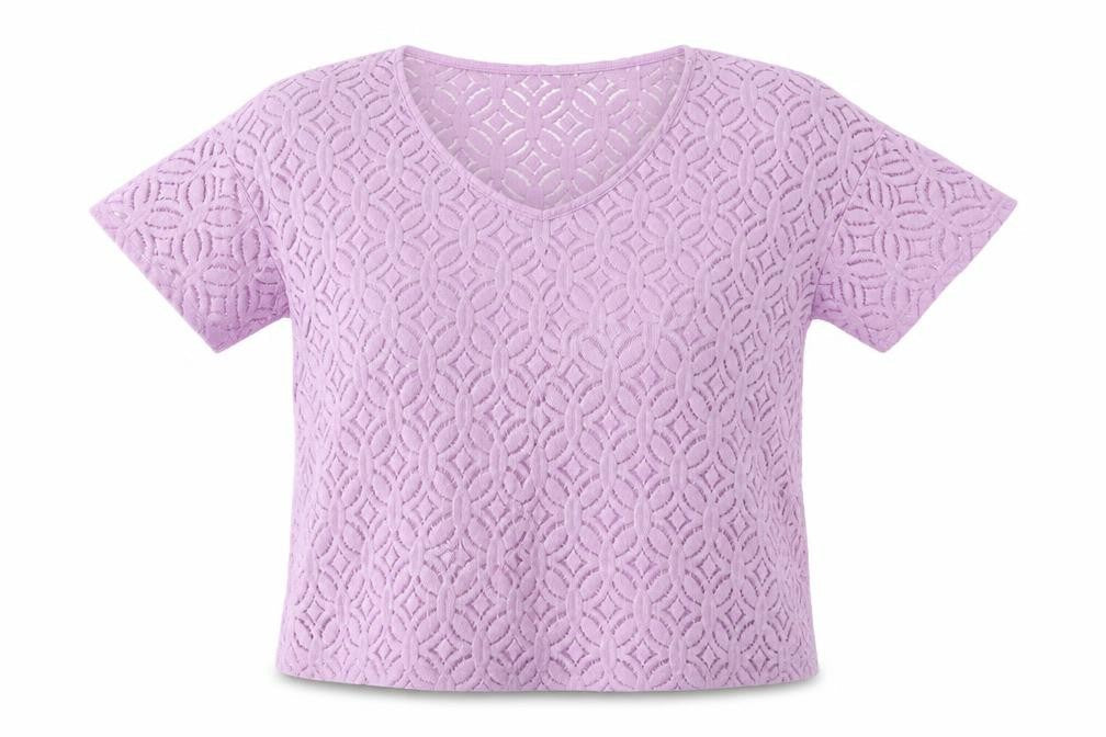 NEXT Womens Purple Geometric Cotton Basic T-Shirt Size 12 Round Neck - Overlay Top