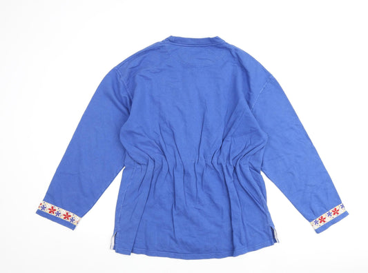 Great Plains Womens Blue Floral 100% Cotton Full Zip Sweatshirt Size L Zip