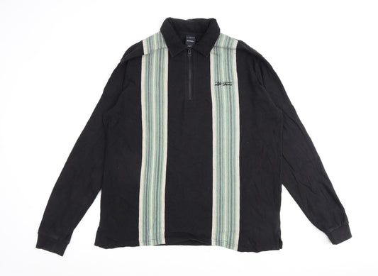 Iets Frans Mens Black Striped Cotton Henley Sweatshirt Size S