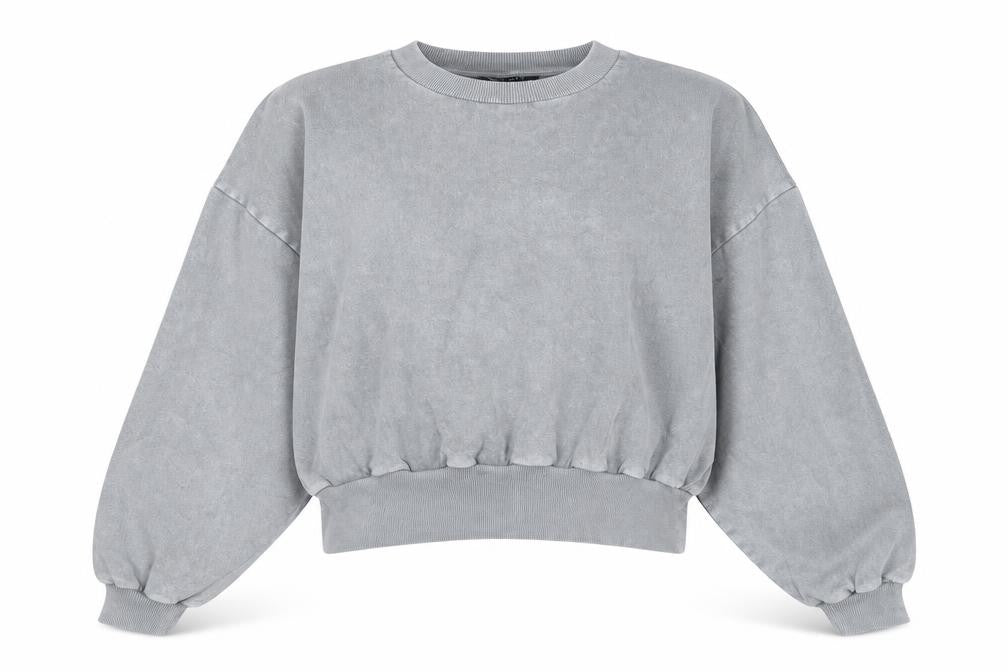 Front view of ASOS women’s grey cotton pullover sweatshirt, size UK 6, pullover