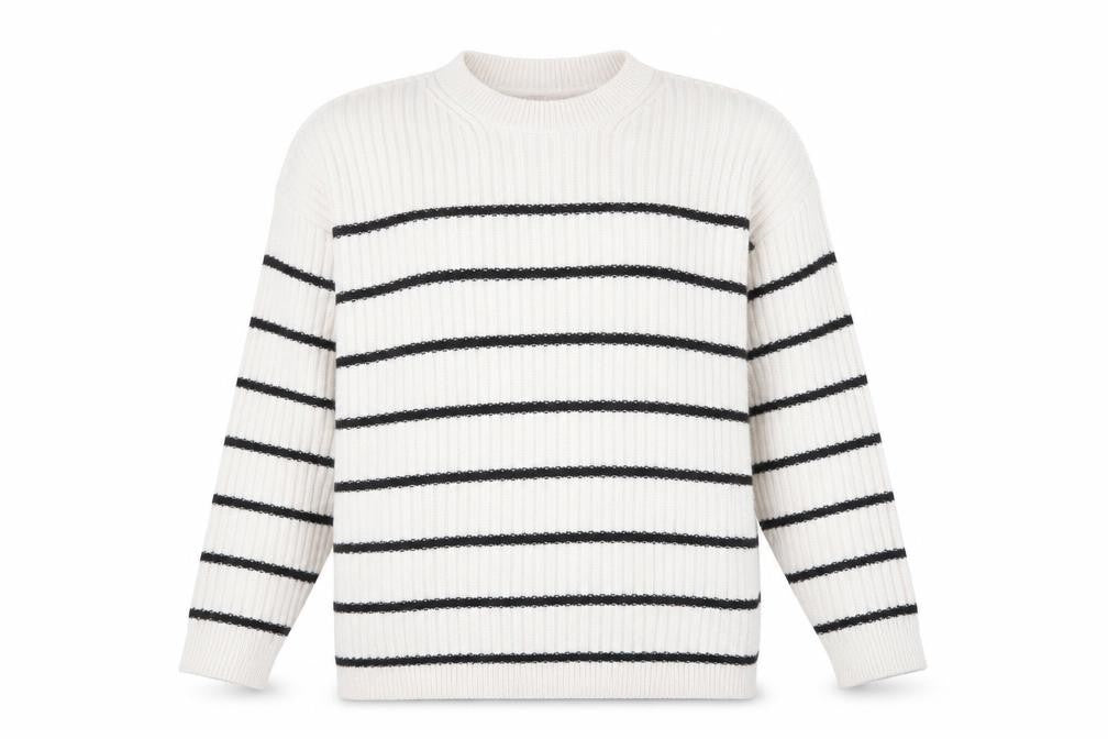 Marks and Spencer Womens Ivory Crew Neck Striped Acrylic Pullover Jumper Size L