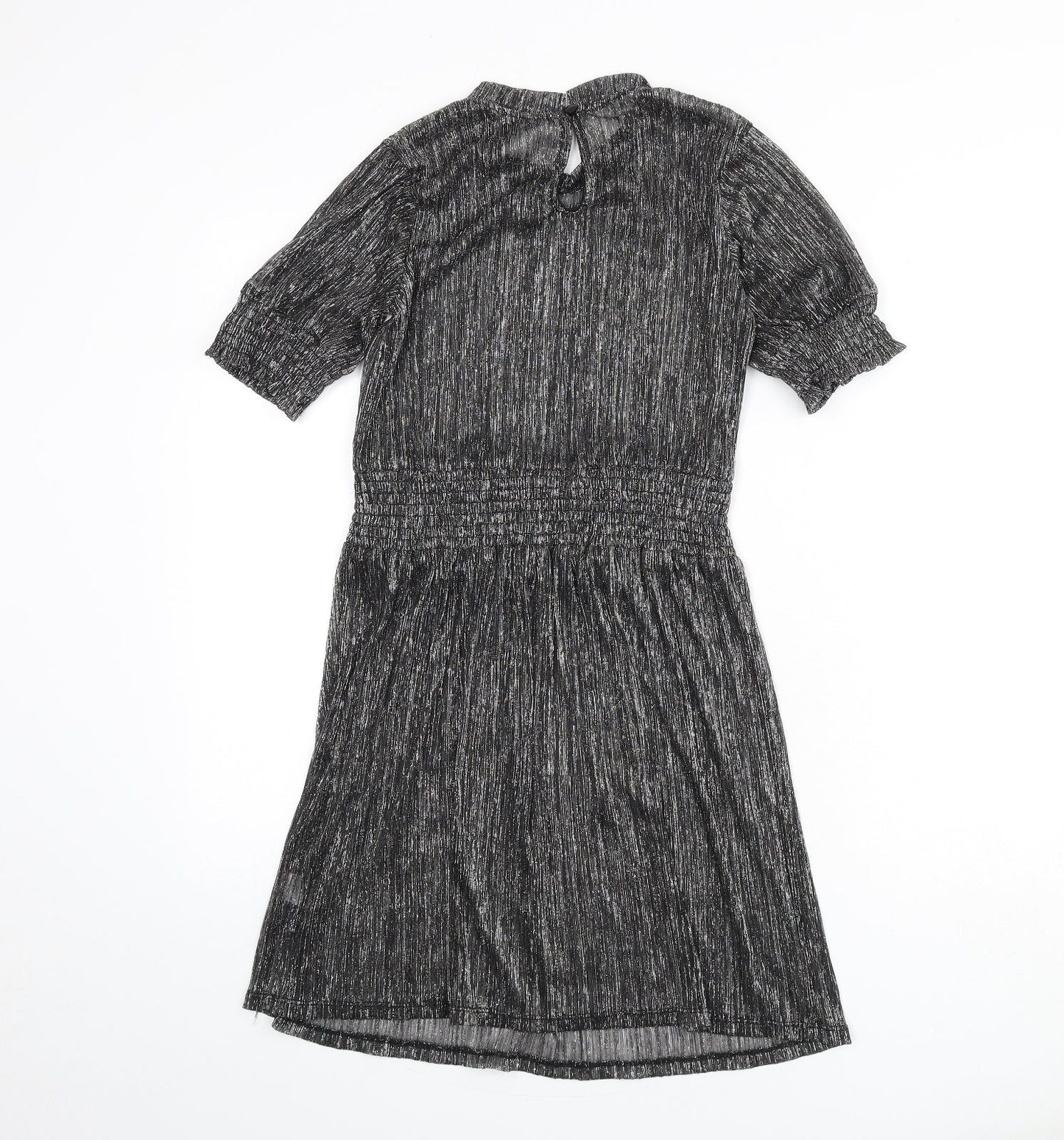 Adiva Womens Silver Polyester A-Line Size XS Round Neck Button - Sheer