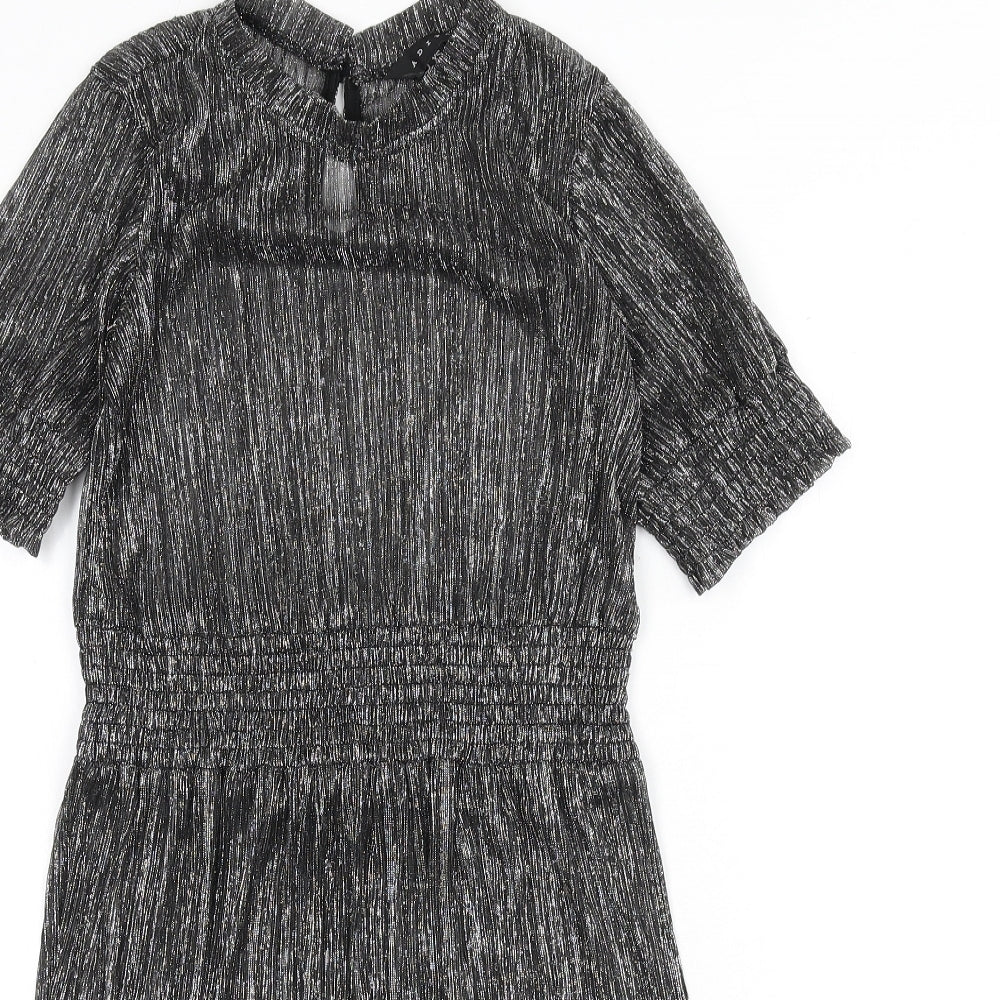 Adiva Womens Silver Polyester A-Line Size XS Round Neck Button - Sheer