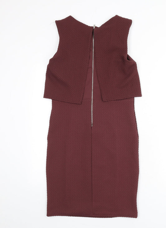 Miss Selfridge Womens Red Check Polyester Pencil Dress Size 12 Round Neck Zip