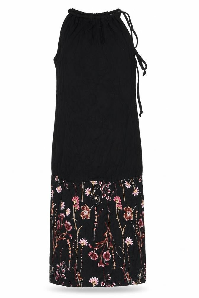 LASCANA Womens Black Floral Viscose Sheath Size 10 Round Neck Tie - Keyhole Cut Out