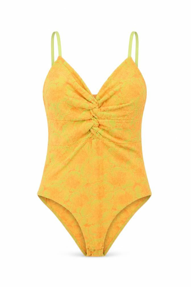 Zara Womens Orange Floral Polyester Bodysuit One-Piece Size L Snap - Knot Front
