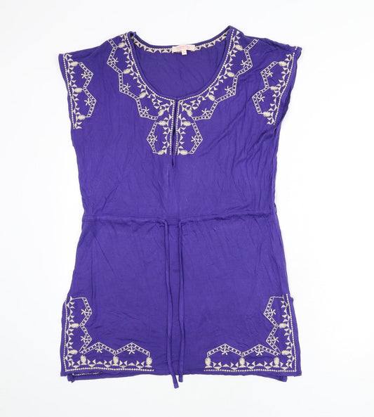 Butterfly Womens Blue Viscose A-Line Size 10 Scoop Neck Pullover - Embroidered Detail