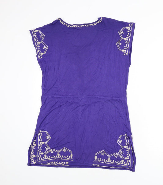 Butterfly Womens Blue Viscose A-Line Size 10 Scoop Neck Pullover - Embroidered Detail