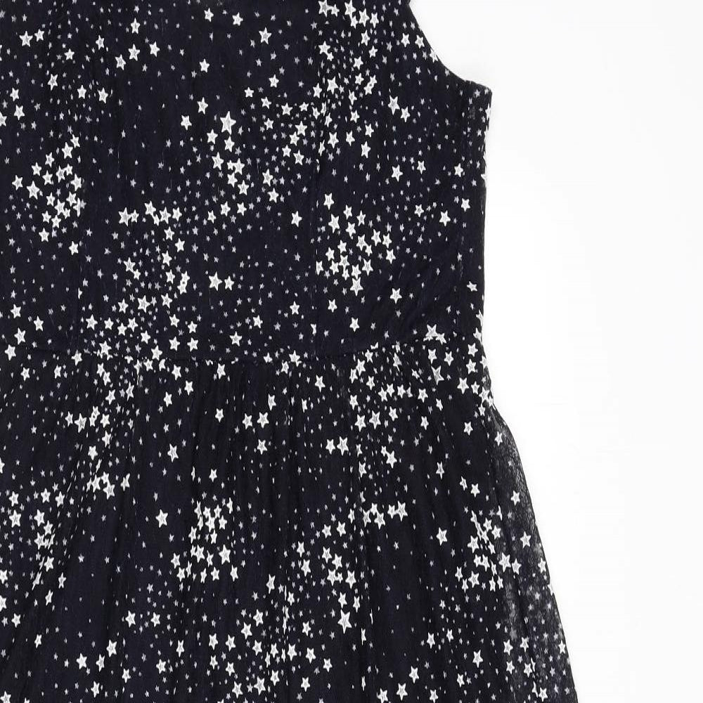 TFNC Womens Blue Geometric Polyester A-Line Size M Scoop Neck Pullover - Star Print