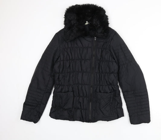 Marks and Spencer Womens Black Puffer Jacket Coat Size 12 Zip