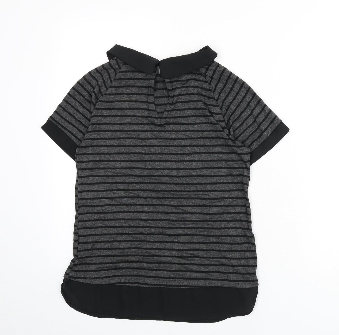 Monteau Womens Grey Striped Viscose Basic T-Shirt Size M Collared