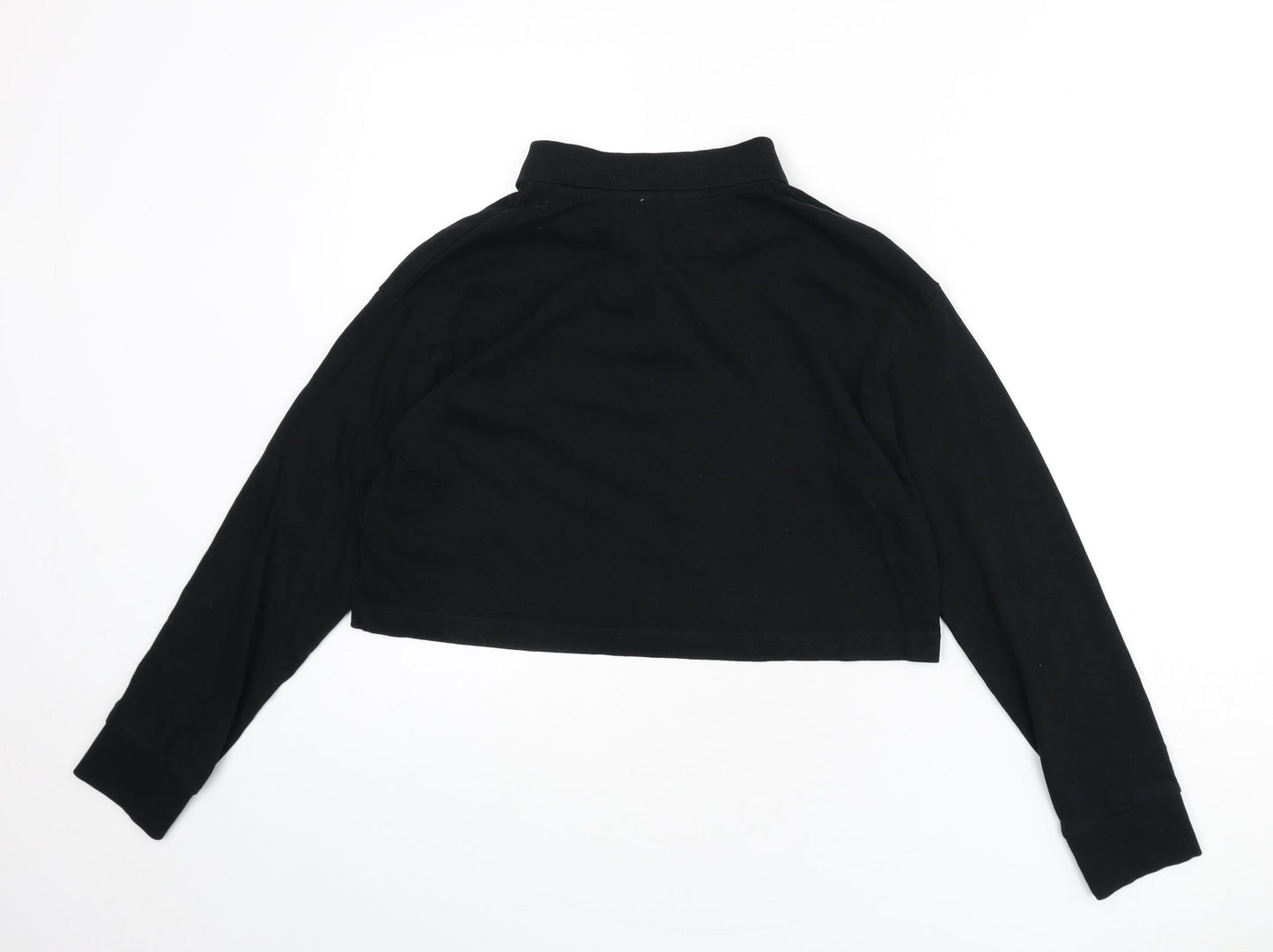 Zara Womens Black 100% Cotton Cropped Polo Size S Collared
