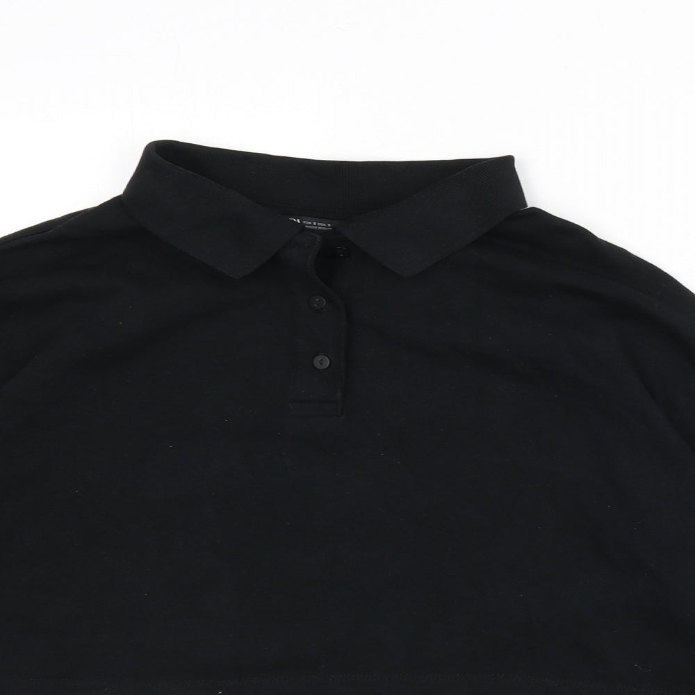 Zara Womens Black 100% Cotton Cropped Polo Size S Collared