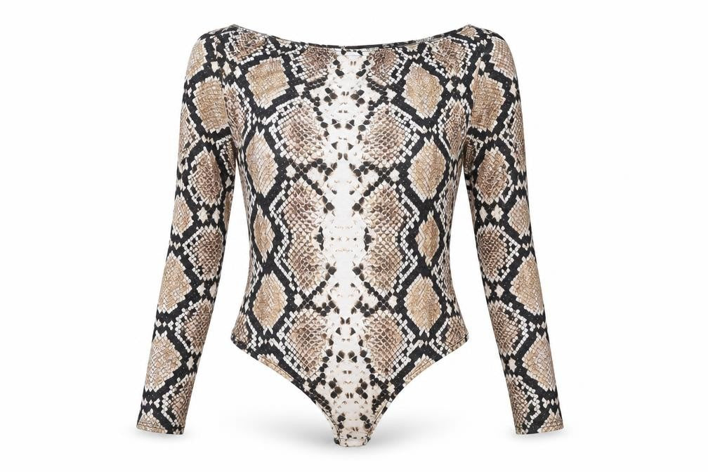 PRETTYLITTLETHING Womens Multicoloured Animal Print Polyester Bodysuit One-Piece Size 10 Snap - Snake Skin Print