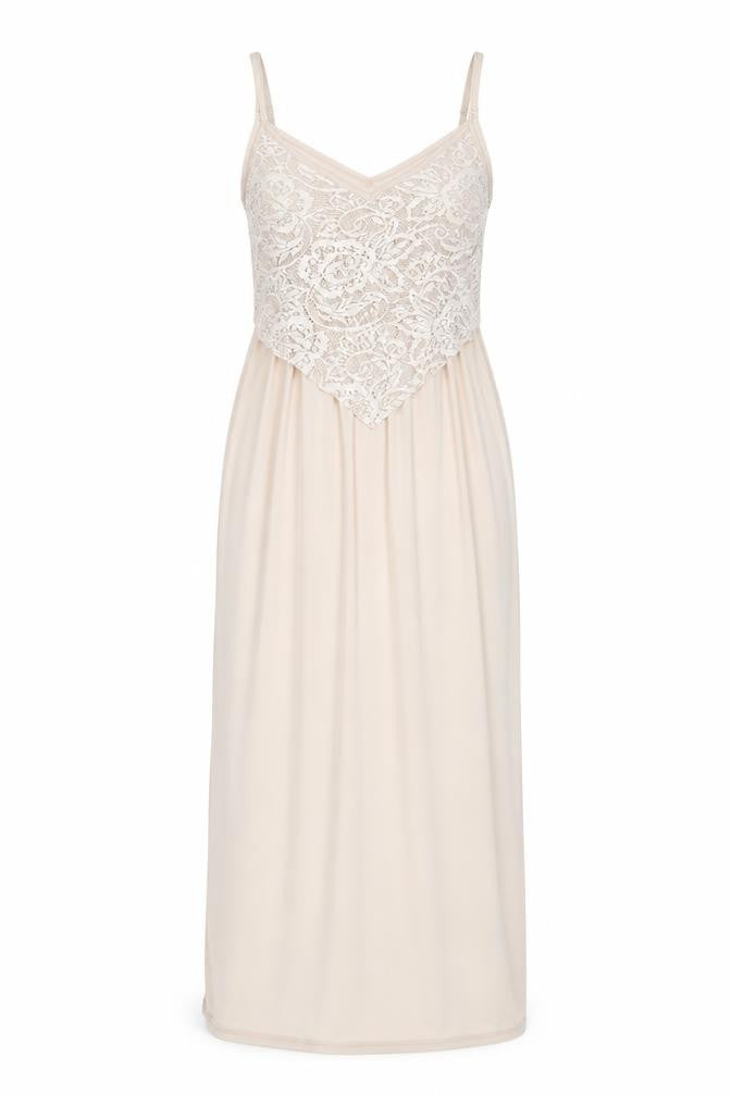 Front view of Miss Selfridge women’s beige polyester a-line, size UK 4, v-neck pullover - lace