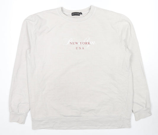 PRETTYLITTLETHING Mens Grey Cotton Pullover Hoodie Size M - New York USA