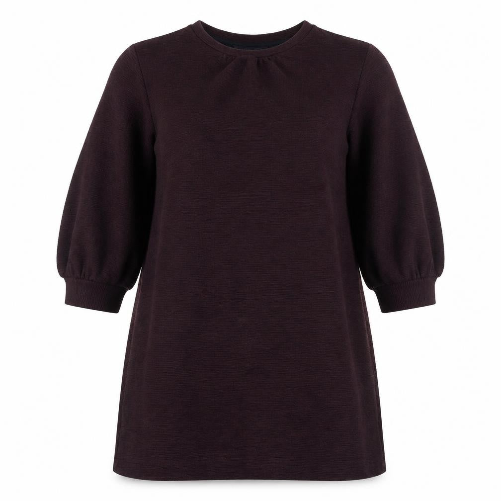 Front view of French Connection women’s purple polyester jumper dress, size UK 10, round neck pullover